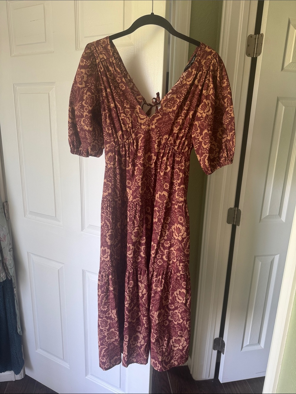 Women's Floral Midi Dress in Burgundy and Cream (brand: Velvet Heart)